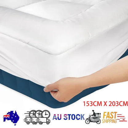 Luxury Mattress Topper Pillowtop Bedding Mat Pad Fitted Cover Underlay QUEEN - Mekamart Australia