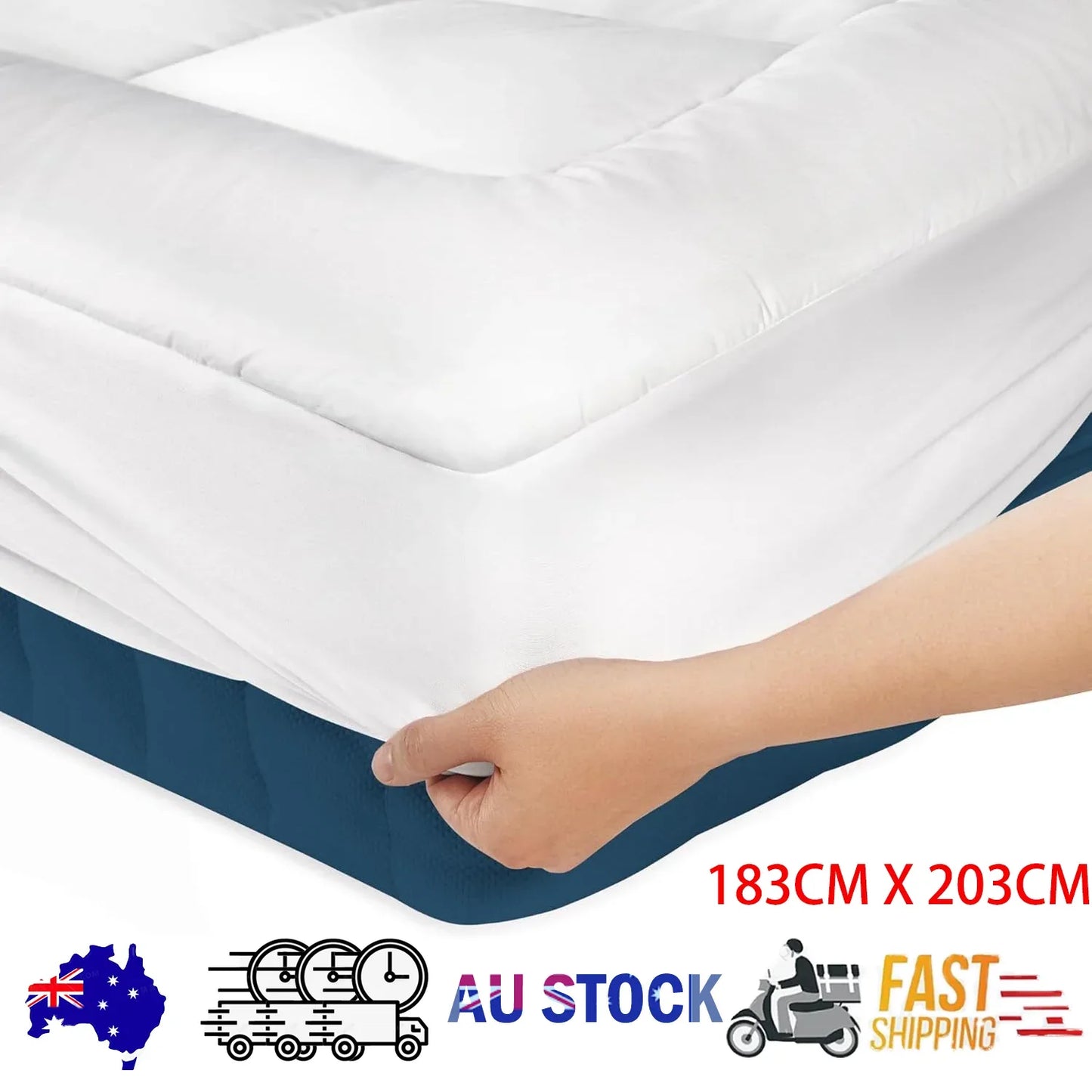 Luxury Mattress Topper Pillowtop Bedding Mat Pad Fitted Cover Underlay KING - Mekamart Australia