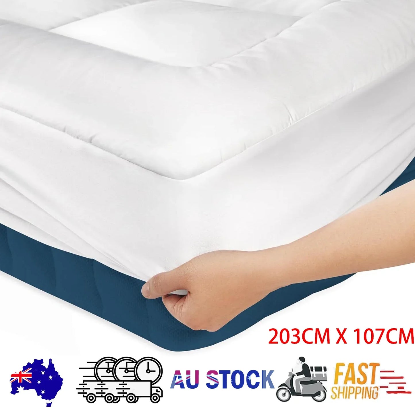 Luxury Mattress Topper Pillowtop Bedding Mat Pad Fitted Cover Underlay KING SINGLE - Mekamart Australia