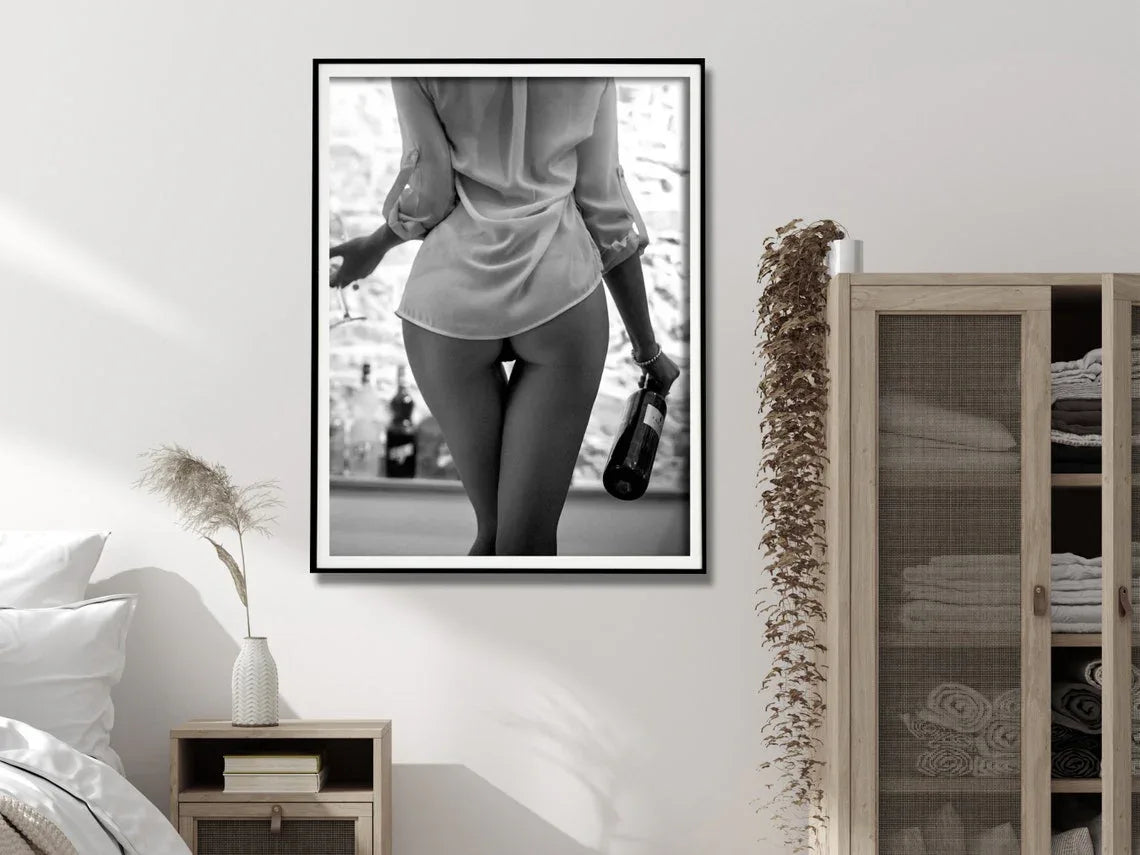 Wall Art 40cmx60cm Woman Drinking Wine , Black and White, Black Frame Canvas - Mekamart Australia