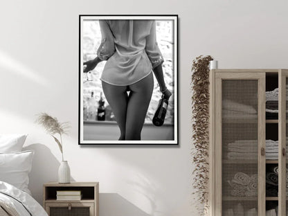 Wall Art 40cmx60cm Woman Drinking Wine , Black and White, Black Frame Canvas - Mekamart Australia