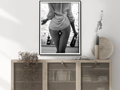 Wall Art 40cmx60cm Woman Drinking Wine , Black and White, Black Frame Canvas - Mekamart Australia