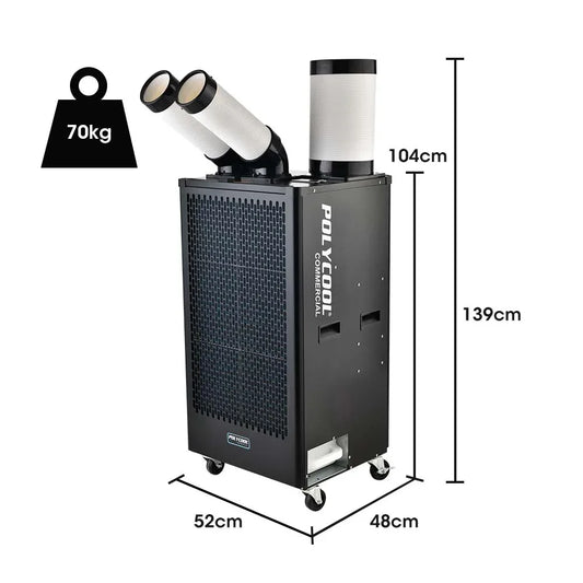 POLYCOOL 4.5kW Portable Industrial Spot Cooler, with Twin Cooling Ducts, 15A Plug - Mekamart Australia
