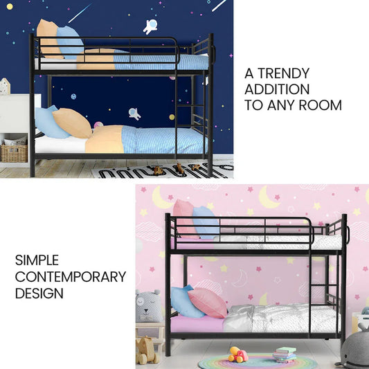 Kingston Slumber 2in1 King Single Metal Bunk Bed Frame, with Modular Design, Dark Matte Grey - Mekamart Australia