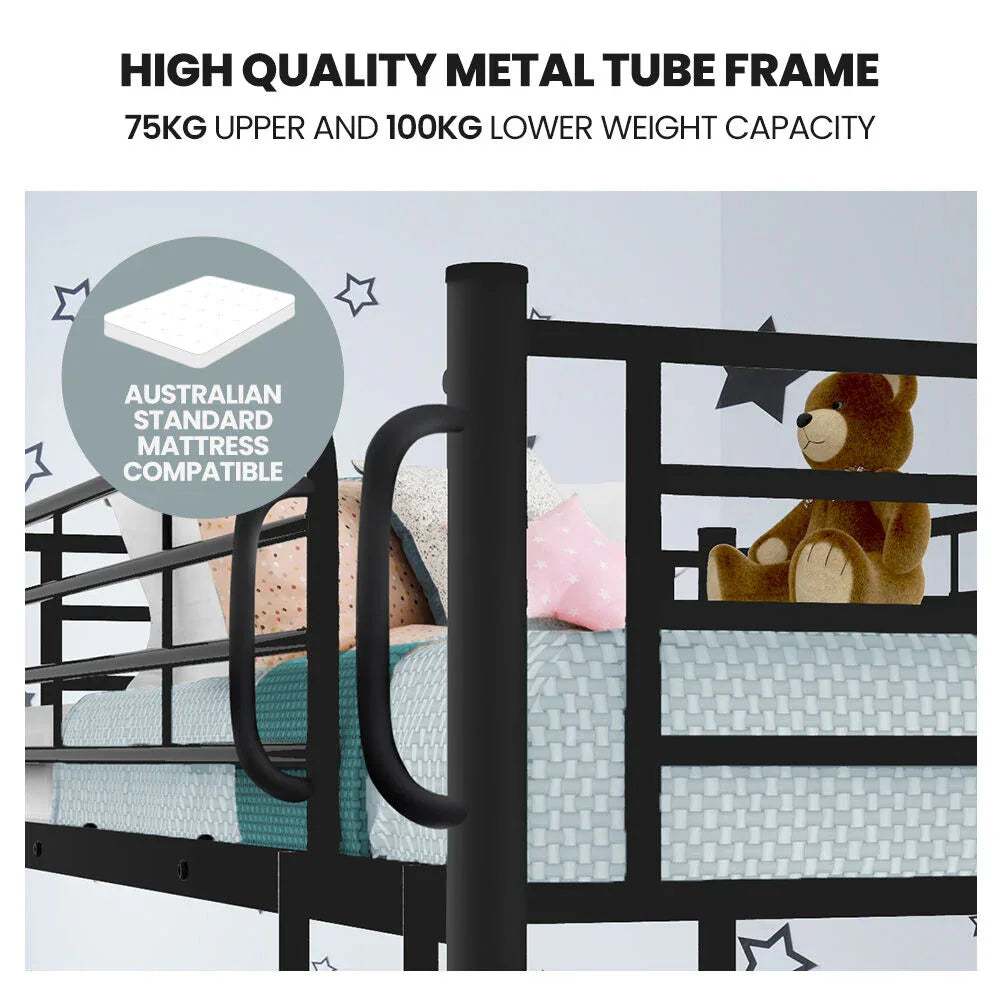 Kingston Slumber 2in1 King Single Metal Bunk Bed Frame, with Modular Design, Dark Matte Grey - Mekamart Australia