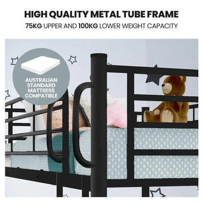 Kingston Slumber 2in1 King Single Metal Bunk Bed Frame, with Modular Design, Dark Matte Grey - Mekamart Australia