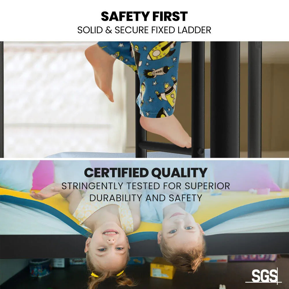 Kingston Slumber 2in1 King Single Metal Bunk Bed Frame, with Modular Design, Dark Matte Grey - Mekamart Australia