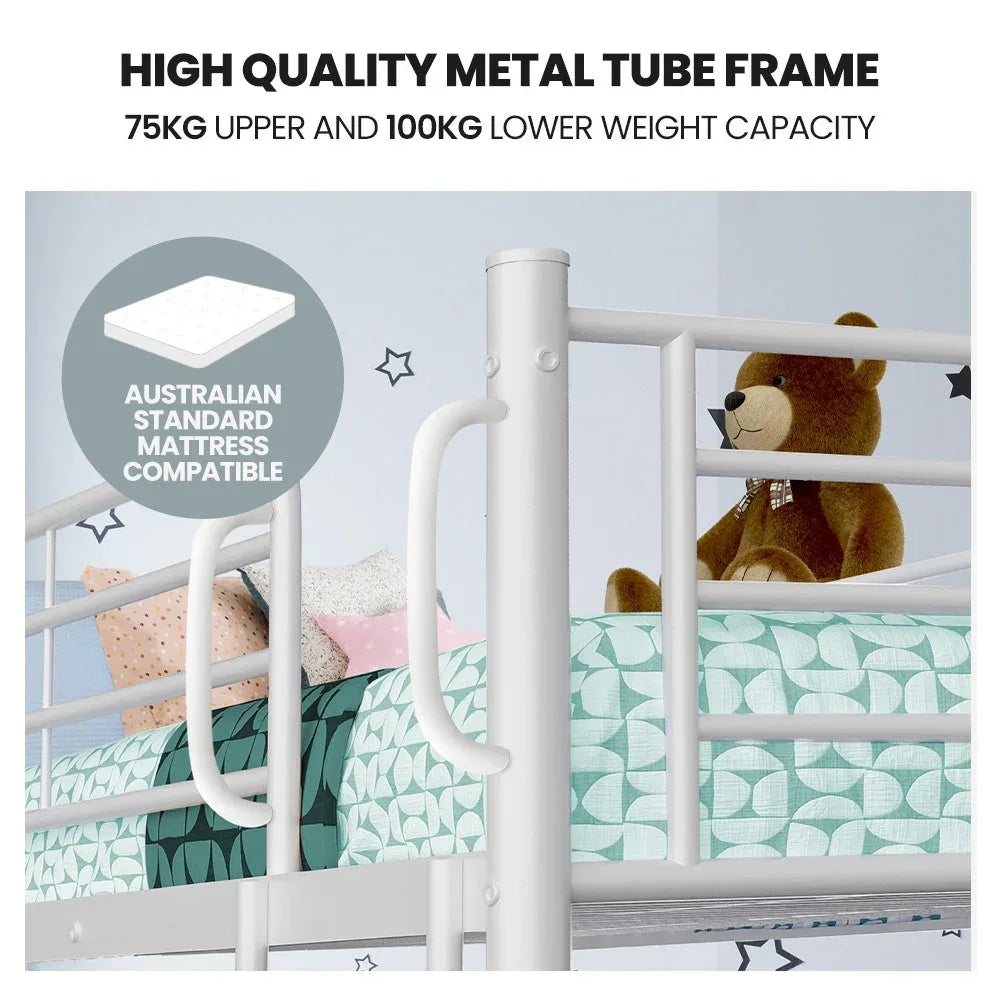 KINGSTON SLUMBER 2in1 King Single Metal Bunk Bed Frame, with Modular Design, Matte White