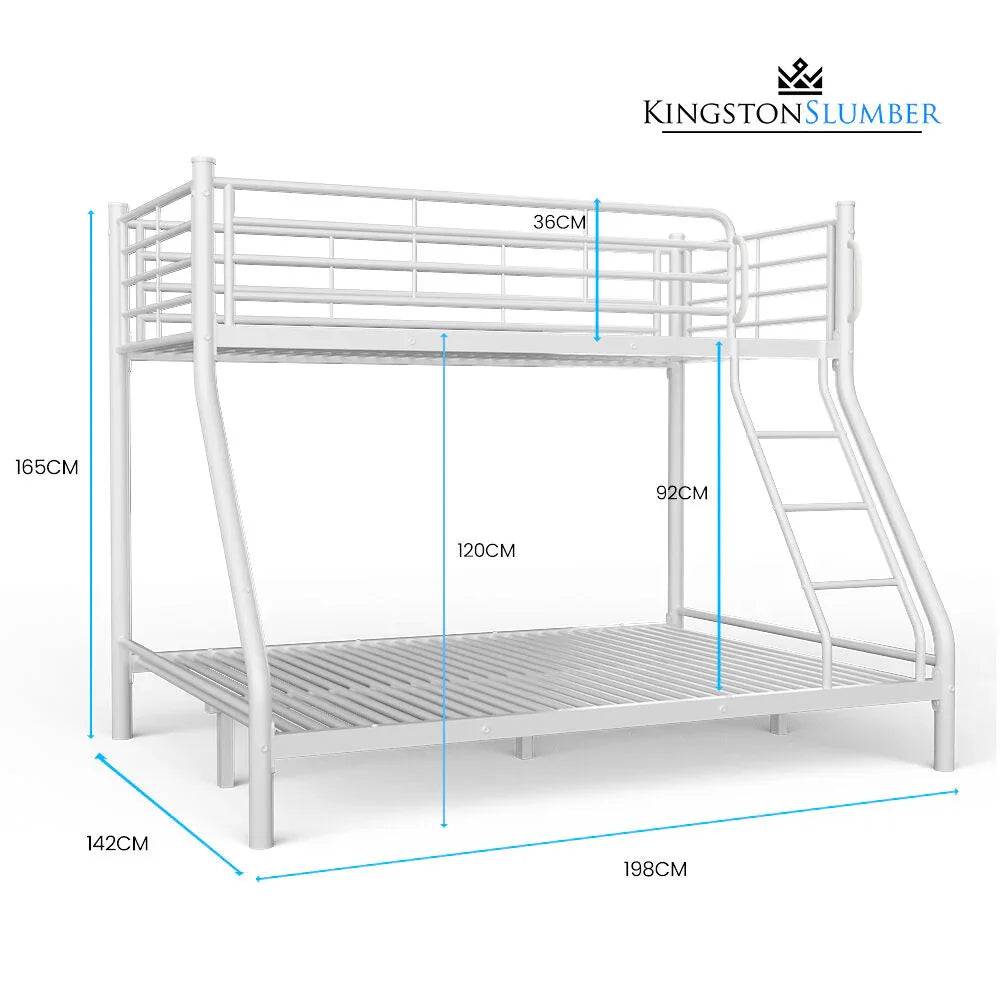 KINGSTON SLUMBER Single over Double Metal Bunk Bed Frame, Matte White