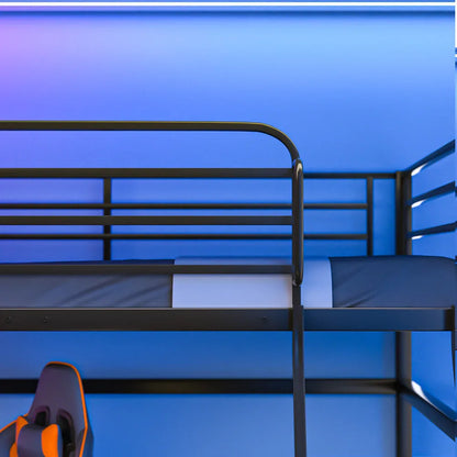 Gaming Loft Bed with Desk, Steel Metal Frame, Space Saving Design, for Single Mattress, Matte Dark Grey