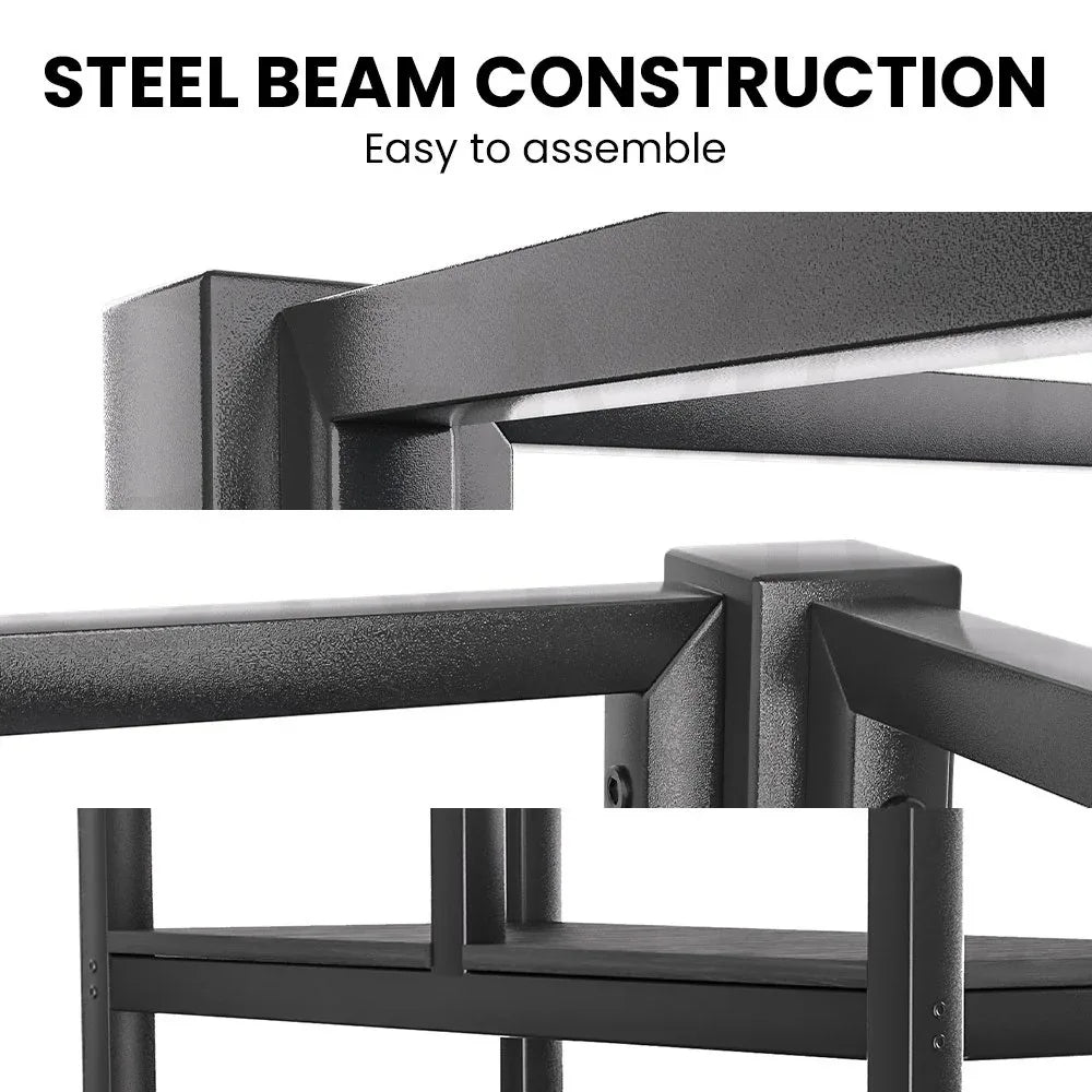 Gaming Loft Bed with Desk and Storage Cabinet, Steel Metal Frame, Space Saving Design, for Single Mattress, Matte Dark Grey