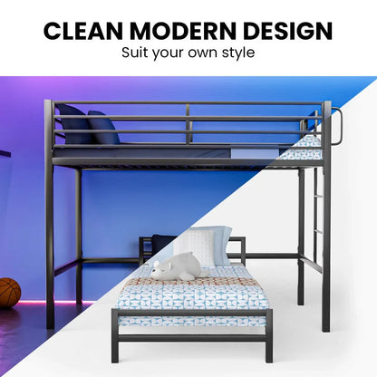 KINGSTON SLUMBER Single Loft Bed And Single Underbed, Multifunctional, Space Saving with Fixed Ladder, Matte Dark Grey