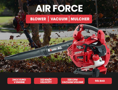 BAUMR-AG Cordless Leaf Blower Vacuum Petrol Hand Garden Lawn Held Vac 2-Stroke - Mekamart Australia