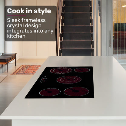 EuroChef 90cm 5 Zone Ceramic Cooktop, 8900W Electric, FlexiZone Adjustable Size Hobs, Touch Controls