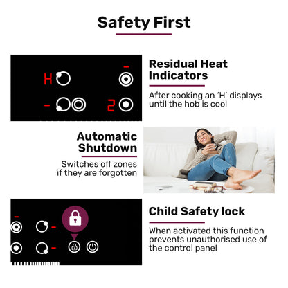 EuroChef 90cm 5 Zone Ceramic Cooktop, 8900W Electric, FlexiZone Adjustable Size Hobs, Touch Controls