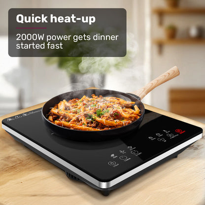 EUROCHEF Induction Cooktop, 2000W, 9 Heat Levels, Fast Electric Portable Cooker, Touch Controls