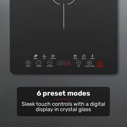 EUROCHEF Induction Cooktop, 2000W, 9 Heat Levels, Fast Electric Portable Cooker, Touch Controls