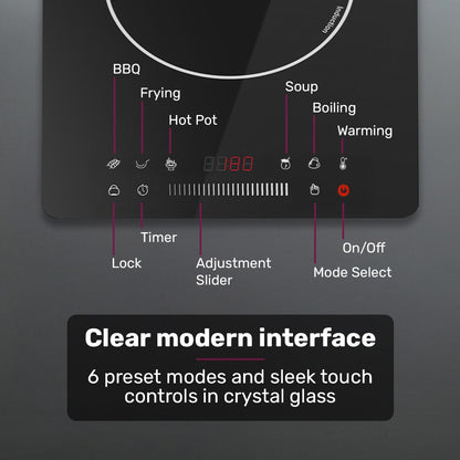 EUROCHEF Induction Cooktop, 2000W, 9 Heat Levels, Fast Electric Portable Cooker, Touch Controls with Slider