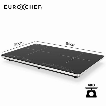 EUROCHEF Double Induction Cooktop, 9 Heat Levels, Fast Electric Portable Cooker, Touch Controls, Standard 10A Power Plug