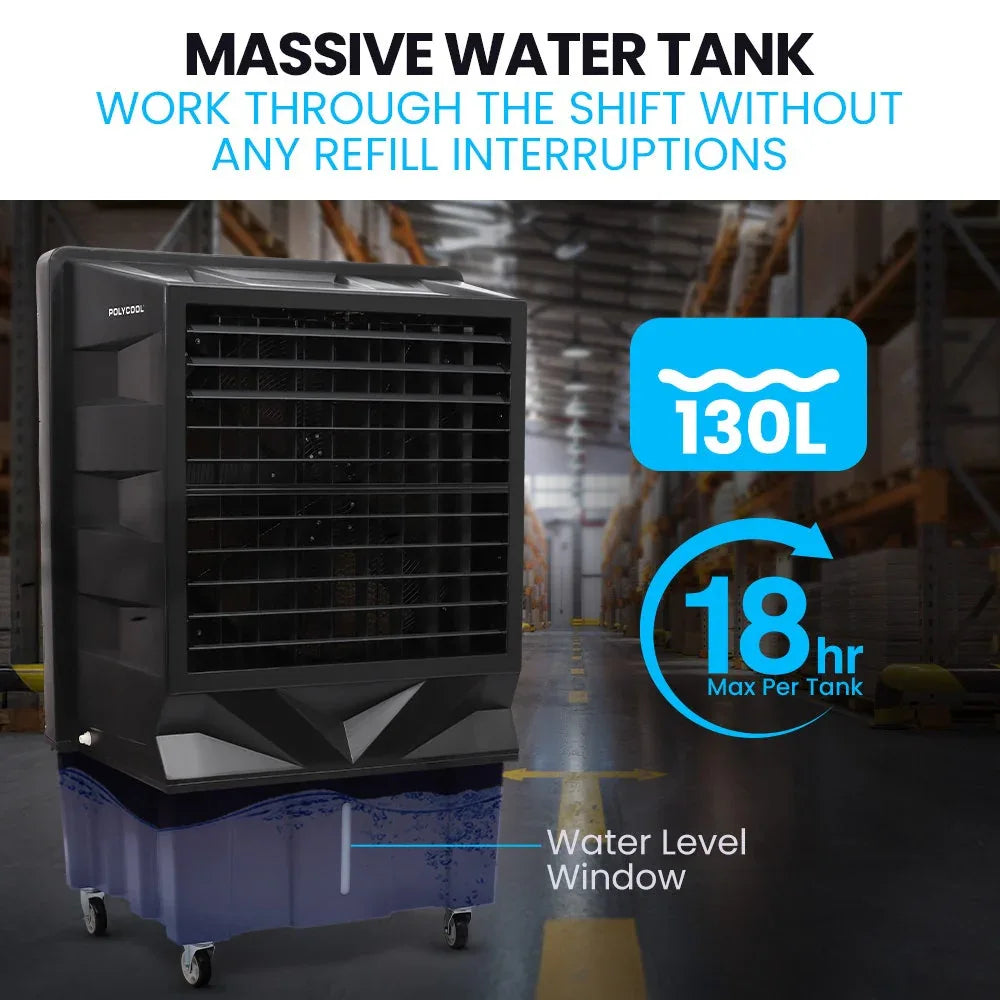 POLYCOOL 130L 750W Evaporative Air Cooler, Commercial Industrial Grade, Remote Control, Purifier, Fan - Mekamart Australia