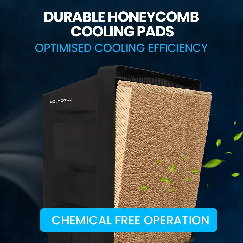 POLYCOOL 130L 750W Evaporative Air Cooler, Commercial Industrial Grade, Remote Control, Purifier, Fan - Mekamart Australia
