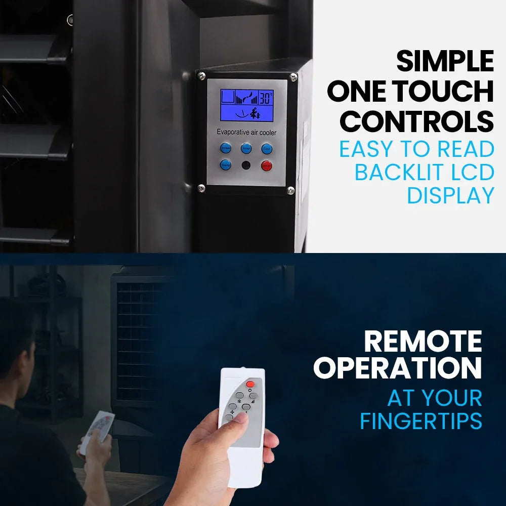 POLYCOOL 130L 750W Evaporative Air Cooler, Commercial Industrial Grade, Remote Control, Purifier, Fan - Mekamart Australia