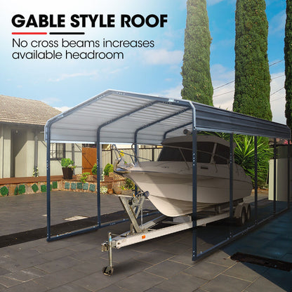 SHADE SHIELD Single Carport Shed 3.3 x 6 x 2.9m, Galvanised Steel Frame, Powder Coated Gable Roof, Shelter for Car Caravan Boat Tractor Agricultural