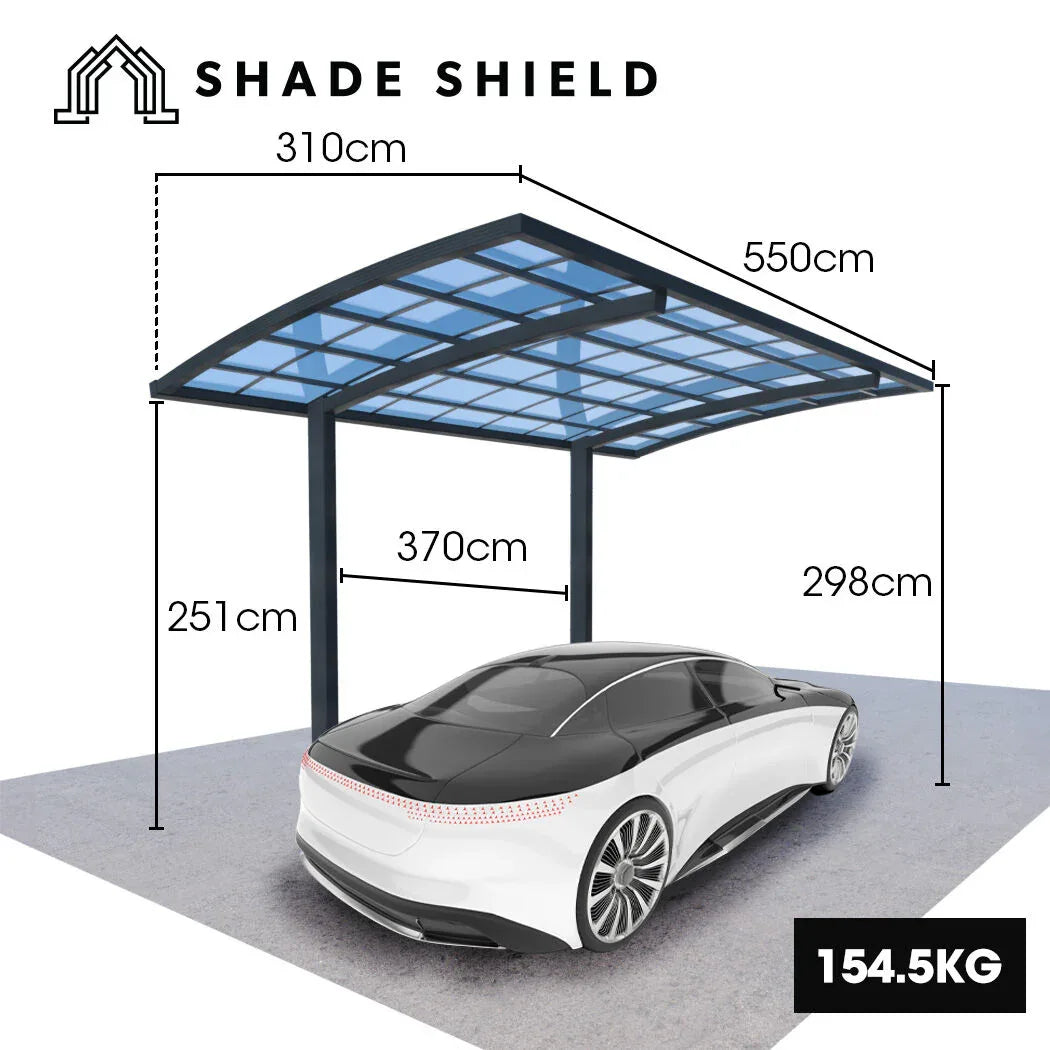 SHADE SHIELD Single Cantilever Carport 3.0m x 5.5m x 3.5m, Aluminium Alloy Frame, Polycarbonate Roof, Shelter for Car or Outdoor Living - Mekamart Australia