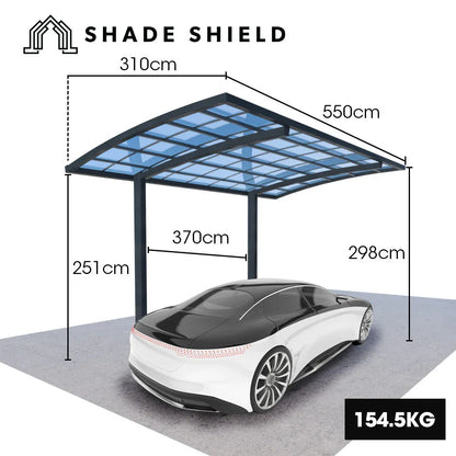 SHADE SHIELD Single Cantilever Carport 3.0m x 5.5m x 3.5m, Aluminium Alloy Frame, Polycarbonate Roof, Shelter for Car or Outdoor Living - Mekamart Australia