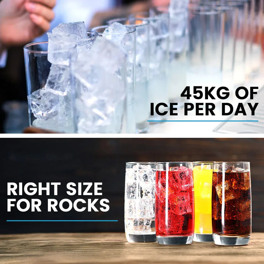 POLYCOOL Commercial Ice Maker Machine, up to 45kg/24hr, Timer & Self Cleaning Programs - Mekamart Australia