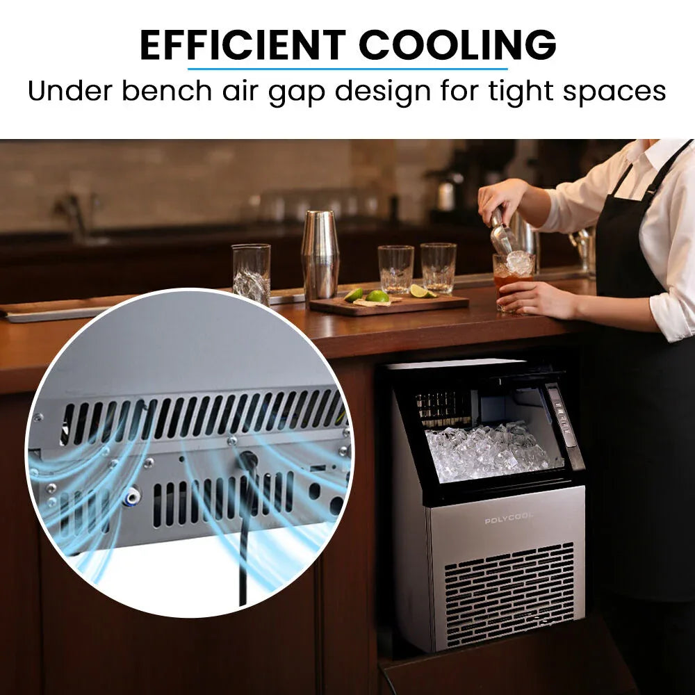 POLYCOOL Commercial Ice Maker Machine, up to 45kg/24hr, Timer & Self Cleaning Programs - Mekamart Australia