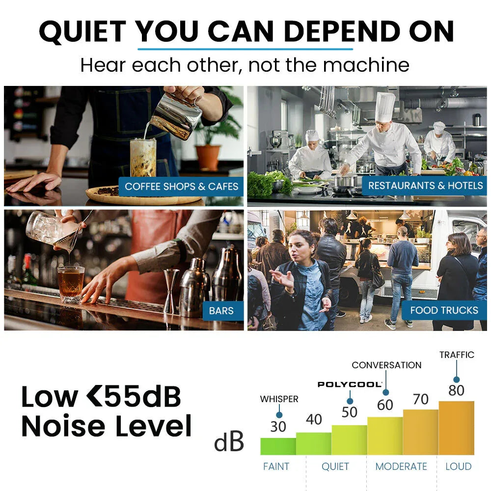 POLYCOOL Commercial Ice Maker Machine, up to 45kg/24hr, Timer & Self Cleaning Programs - Mekamart Australia
