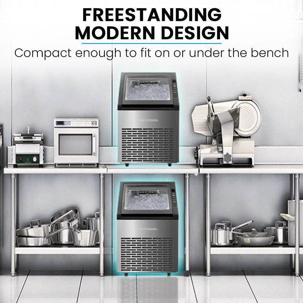 POLYCOOL Commercial Ice Maker Machine, up to 45kg/24hr, Timer & Self Cleaning Programs - Mekamart Australia