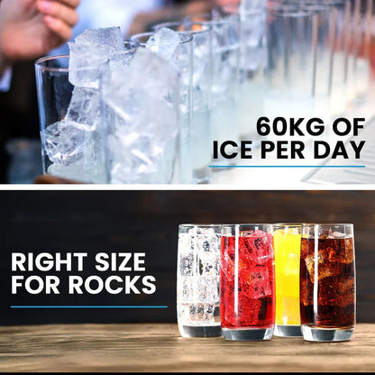 POLYCOOL Commercial Ice Maker Machine, up to 60kg/24hr, Timer & Self Cleaning Programs - Mekamart Australia