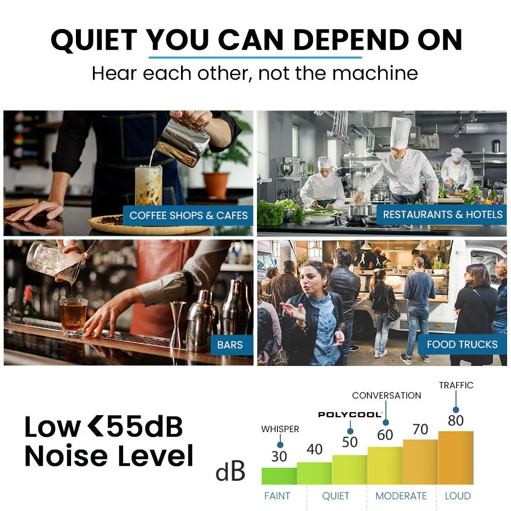 POLYCOOL Commercial Ice Maker Machine, up to 60kg/24hr, Timer & Self Cleaning Programs - Mekamart Australia