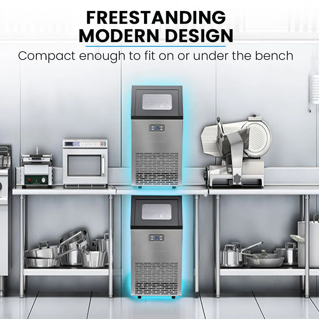 POLYCOOL Commercial Ice Maker Machine, up to 60kg/24hr, Timer & Self Cleaning Programs - Mekamart Australia