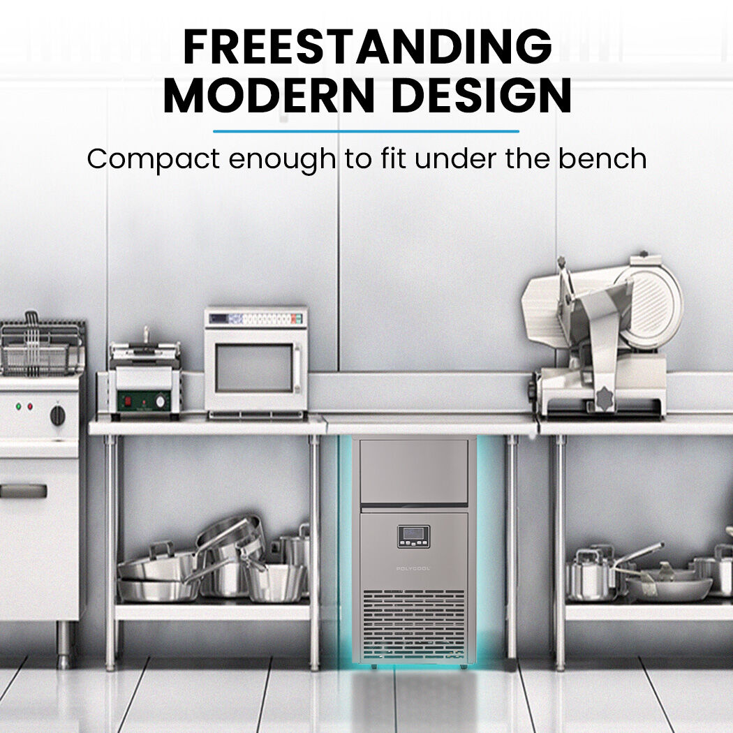 POLYCOOL Commercial Ice Maker Machine, up to 75kg/24hr, Timer & Self Cleaning Programs