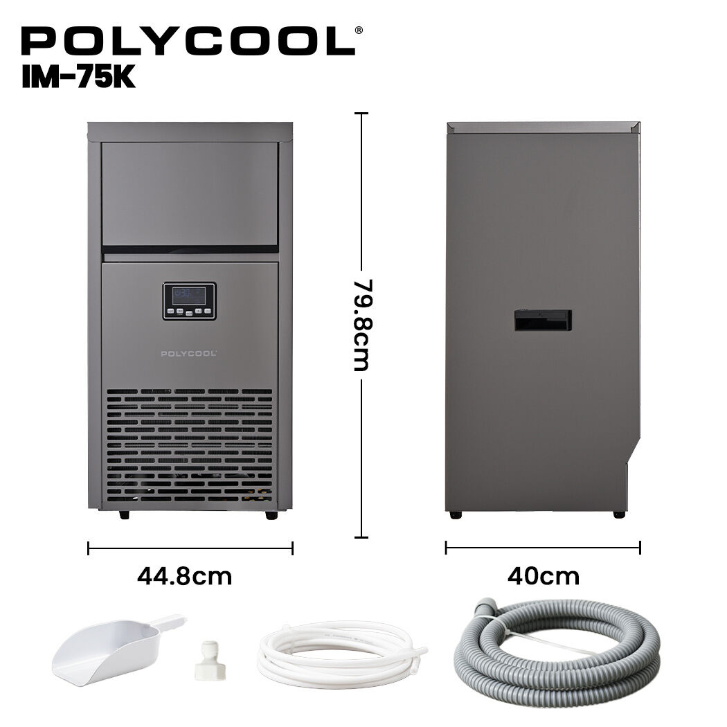 POLYCOOL Commercial Ice Maker Machine, up to 75kg/24hr, Timer & Self Cleaning Programs