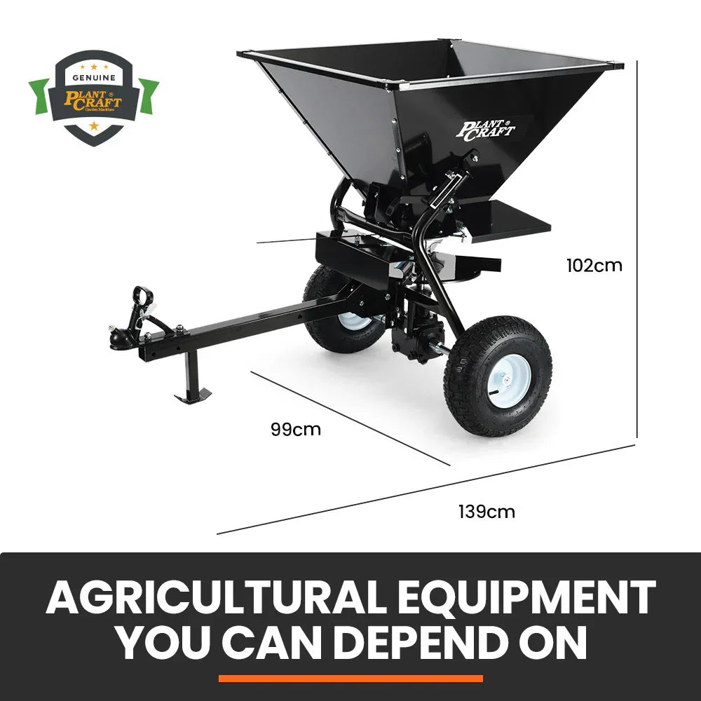 PlantCraft 160L Tow Behind Broadcast Seed and Fertiliser Spreader, 158kg Load, Heavy Duty - Mekamart Australia