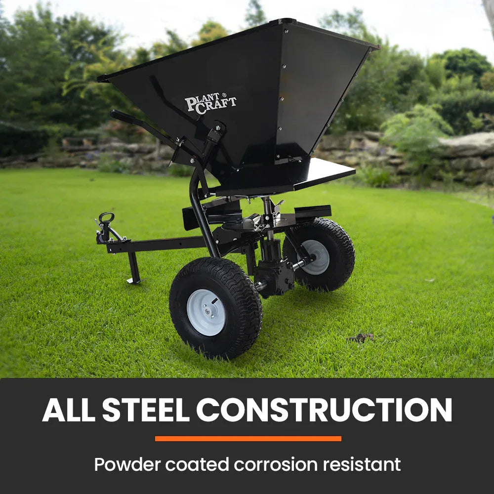 PlantCraft 160L Tow Behind Broadcast Seed and Fertiliser Spreader, 158kg Load, Heavy Duty - Mekamart Australia