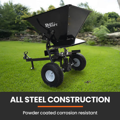PlantCraft 160L Tow Behind Broadcast Seed and Fertiliser Spreader, 158kg Load, Heavy Duty - Mekamart Australia