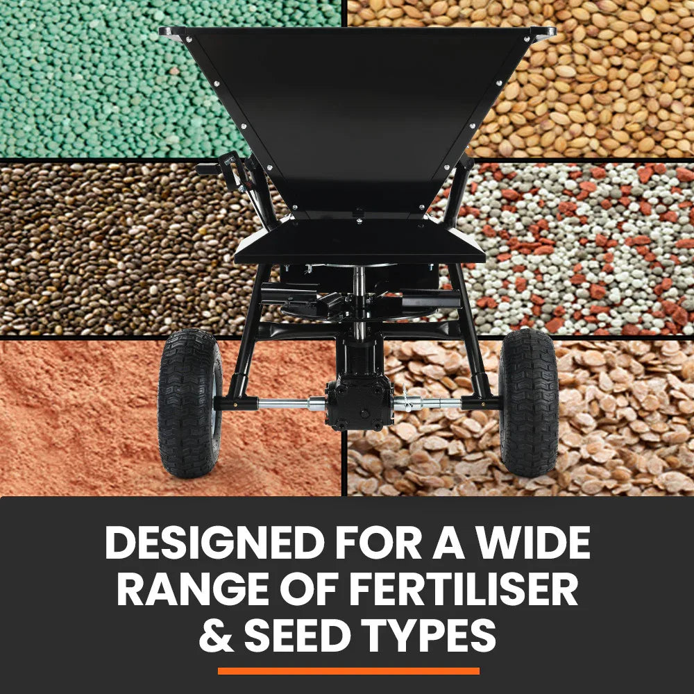 PlantCraft 160L Tow Behind Broadcast Seed and Fertiliser Spreader, 158kg Load, Heavy Duty - Mekamart Australia