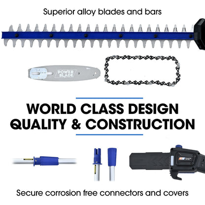 POWERBLADE 20V Cordless Pole Saw & Hedge Trimmer Combo, 8" Chainsaw Pruner & 20" Hedger, Telescopic Handle, Battery and Fast Charger Kit