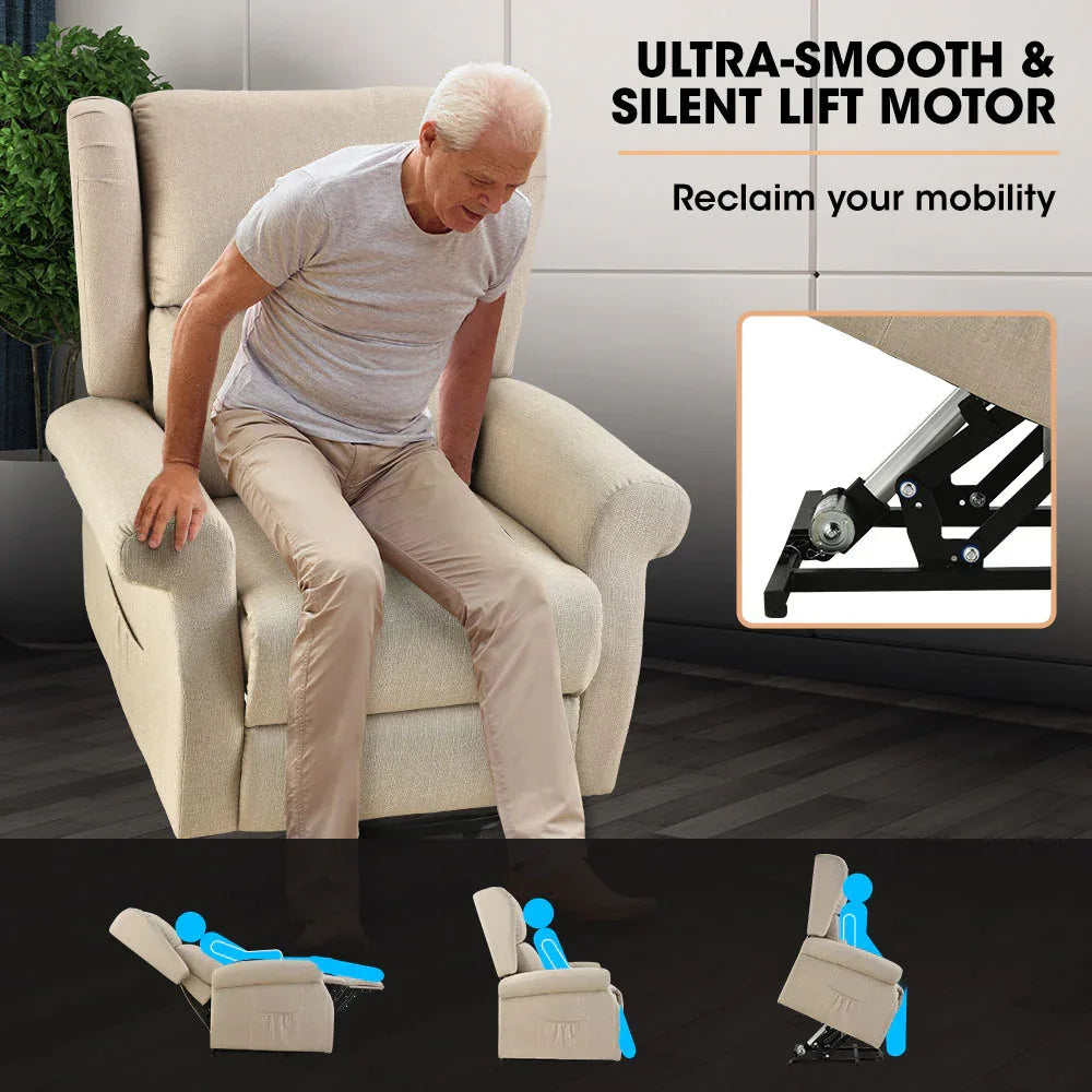 FORTIA Electric Recliner Lift Heat Chair for Elderly, Massage, Heat Therapy, Aged Care, Beige - Mekamart Australia