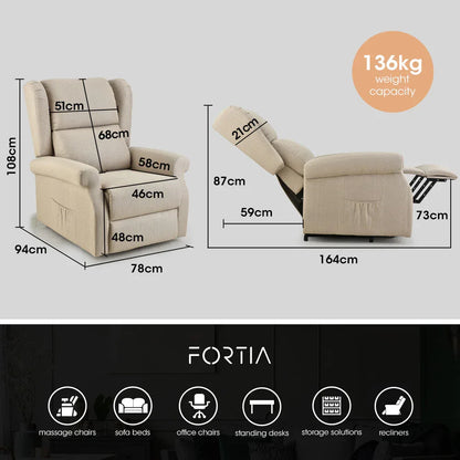 FORTIA Electric Recliner Lift Heat Chair for Elderly, Massage, Heat Therapy, Aged Care, Beige - Mekamart Australia