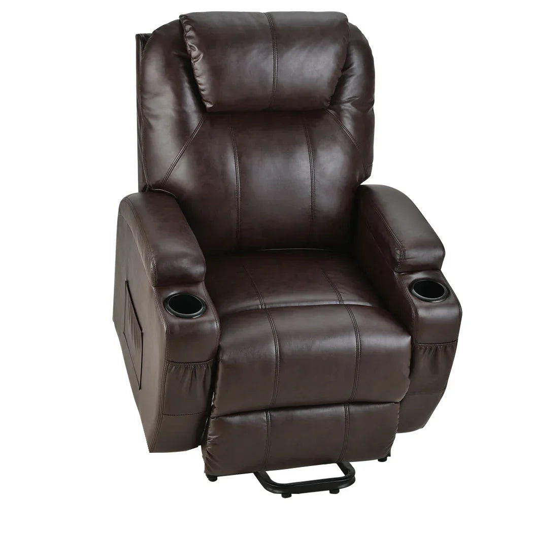 FORTIA Electric Massage Lift Recliner Chair Faux Leather 8 Point Massage Heating, Dark Crimson - Mekamart Australia