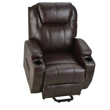 FORTIA Electric Massage Lift Recliner Chair Faux Leather 8 Point Massage Heating, Dark Crimson - Mekamart Australia