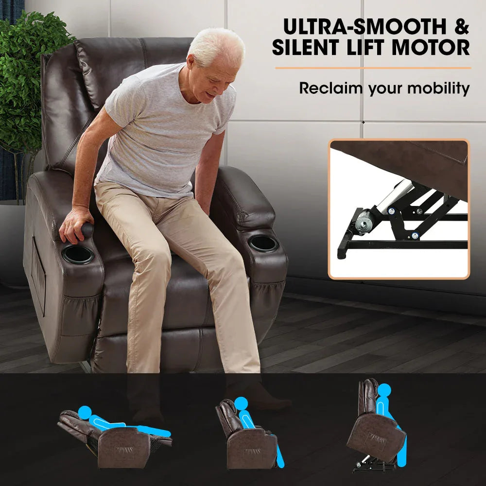 FORTIA Electric Massage Lift Recliner Chair Faux Leather 8 Point Massage Heating, Dark Crimson - Mekamart Australia