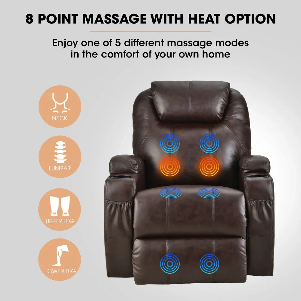 FORTIA Electric Massage Lift Recliner Chair Faux Leather 8 Point Massage Heating, Dark Crimson - Mekamart Australia