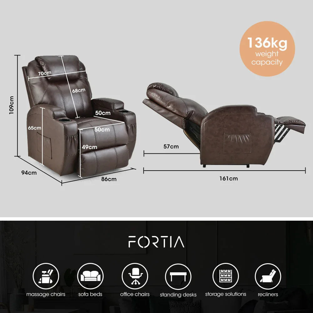 FORTIA Electric Massage Lift Recliner Chair Faux Leather 8 Point Massage Heating, Dark Crimson - Mekamart Australia